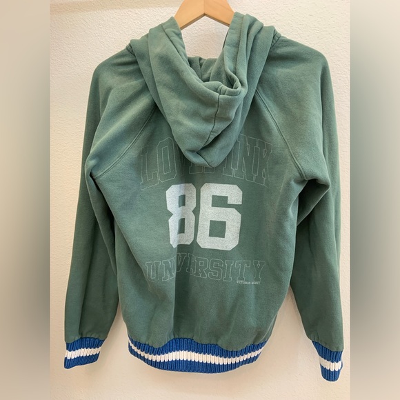 Varsity Green & Blue Striped VS Love PINK University Hoodie - Picture 2 of 4